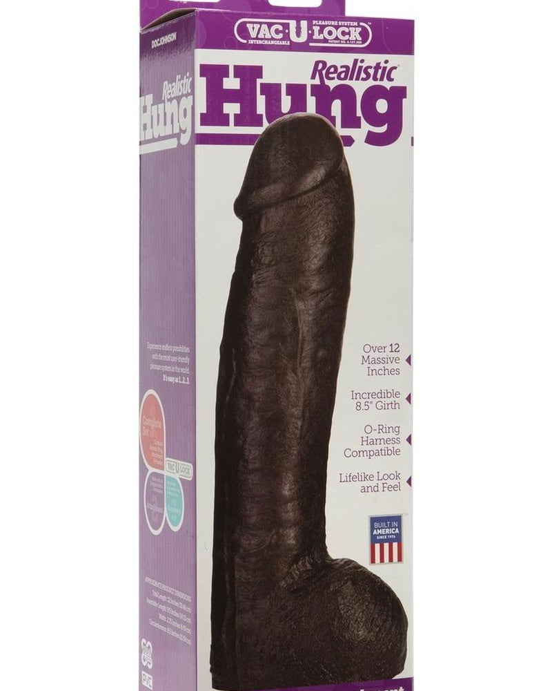 Pene realista Vac U Lock Hung de 12,5 pulgadas, color marrón