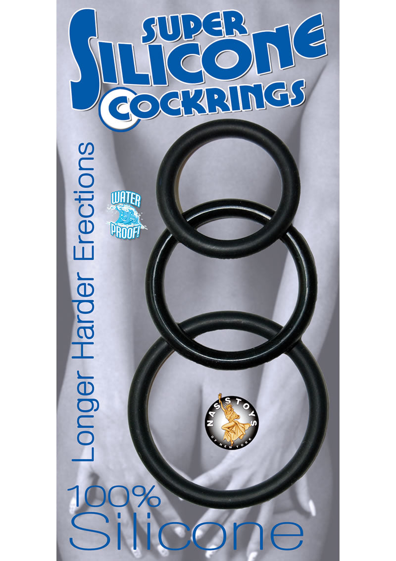 Juego de 3 anillos de silicona para el pene, resistentes al agua, color negro