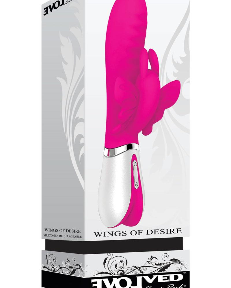 Vibrador de silicona recargable Wings of Desire, resistente al agua, color rosa, 7,75 pulgadas
