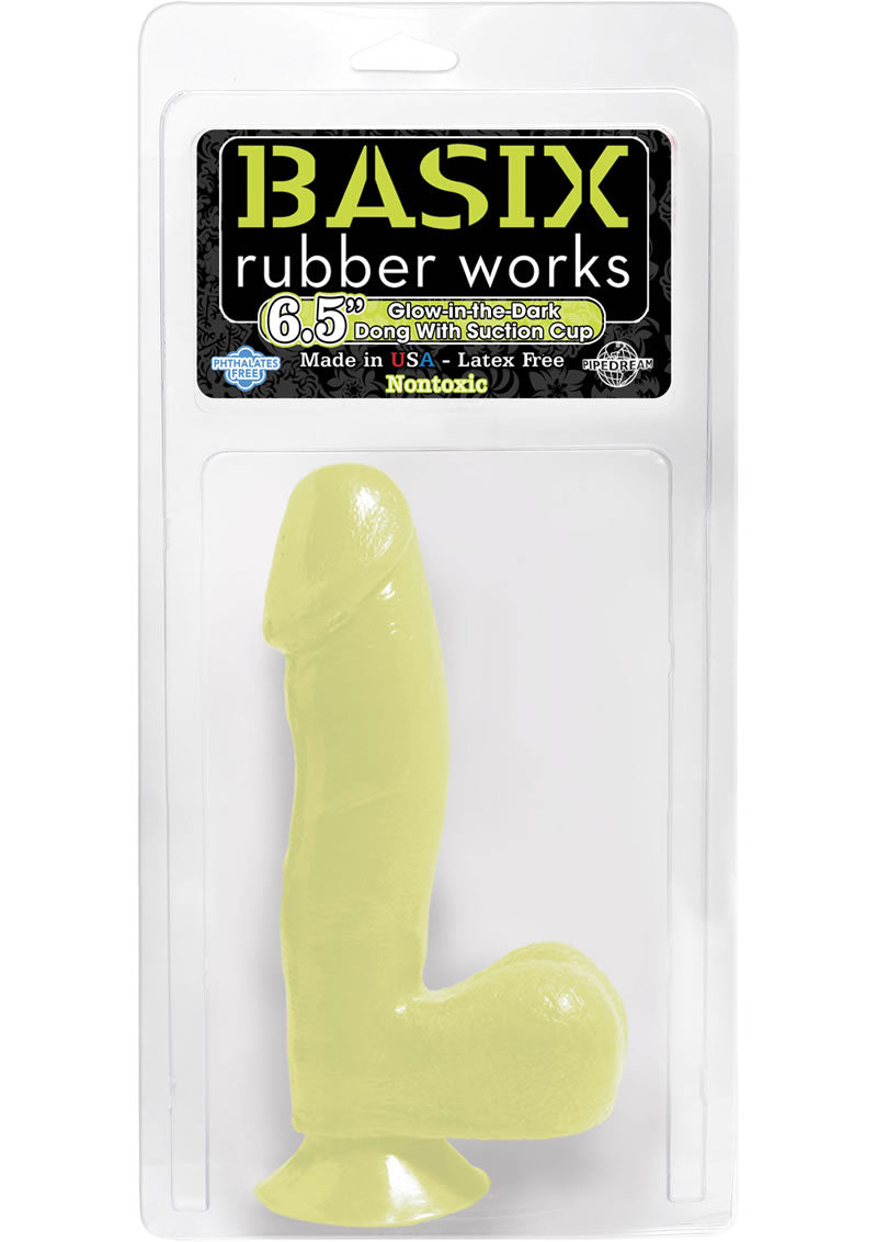 Basix 6.5 inch Dong With Suction Cup Glow in the Dark