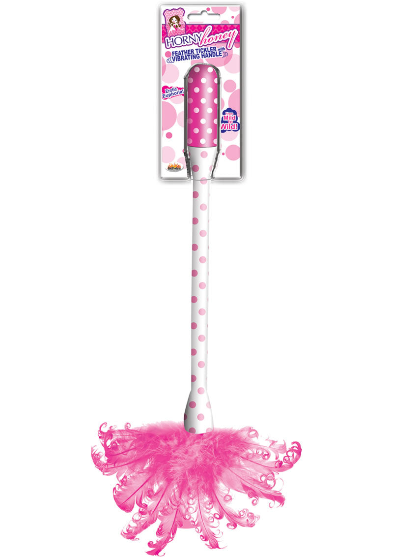 Cosquilleador de plumas Horny Honey con mango vibrador, color rosa