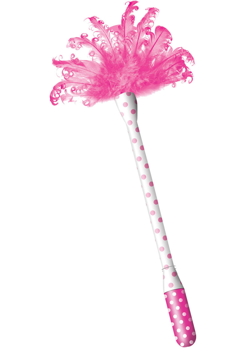 Cosquilleador de plumas Horny Honey con mango vibrador, color rosa