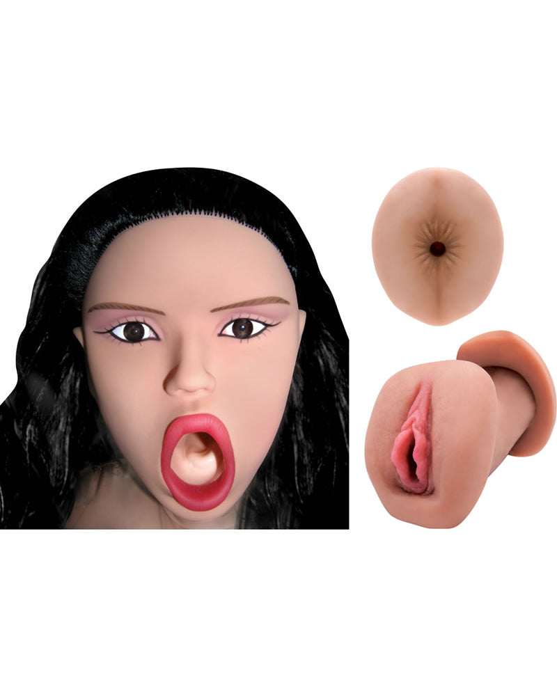 Muñeca de amor inflable exótica y erótica con masturbadores de coño y culo de piel cibernética a prueba de agua