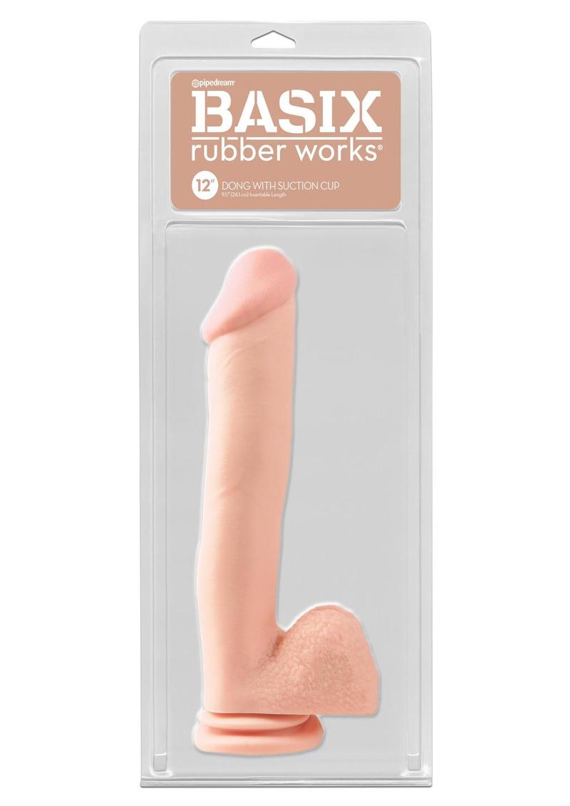 Basix Rubber Works - Pene de 12 pulgadas con ventosa, color carne