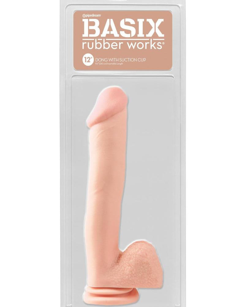Basix Rubber Works - Pene de 12 pulgadas con ventosa, color carne