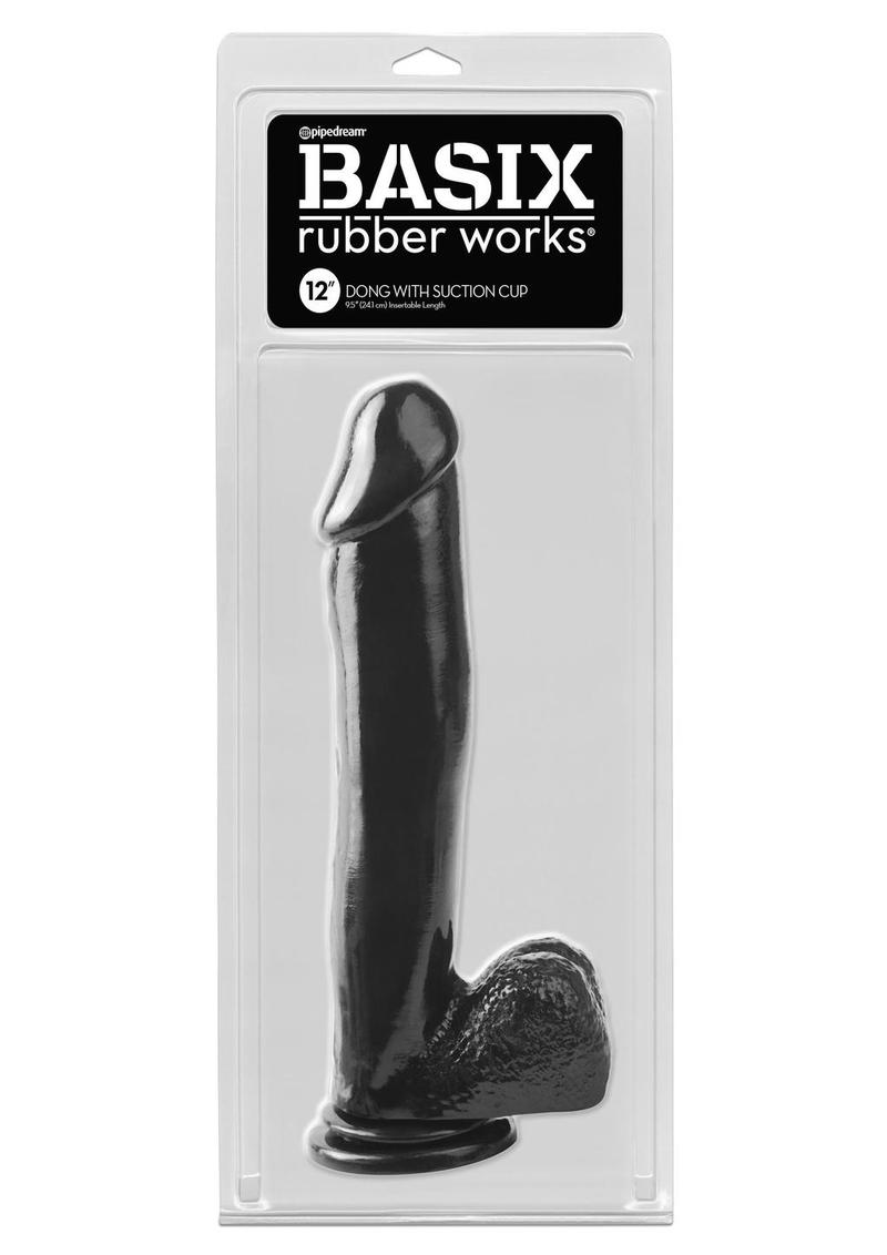 Basix Rubber Works - Pene de 12 pulgadas con ventosa, color negro