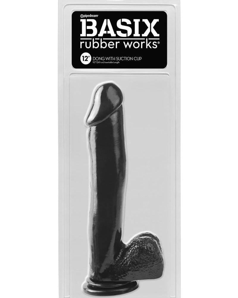 Basix Rubber Works - Pene de 12 pulgadas con ventosa, color negro