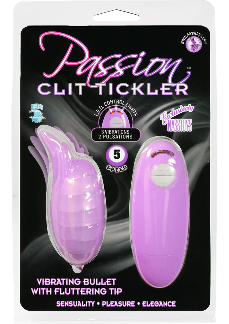 Bala vibradora Passion Clit Tickler con punta vibrante, 5 velocidades, resistente al agua, color lavanda
