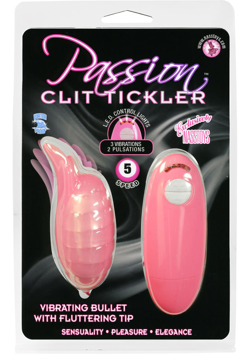 Bala vibradora Passion Clit Tickler con punta vibrante, 5 velocidades, resistente al agua, color rosa