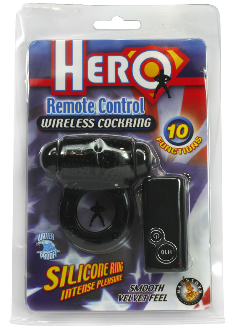 Anillo para el pene inalámbrico con control remoto Hero, resistente al agua, color negro