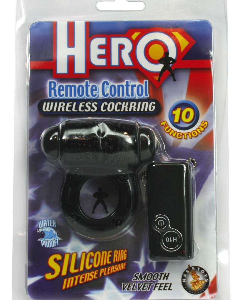 Anillo para el pene inalámbrico con control remoto Hero, resistente al agua, color negro