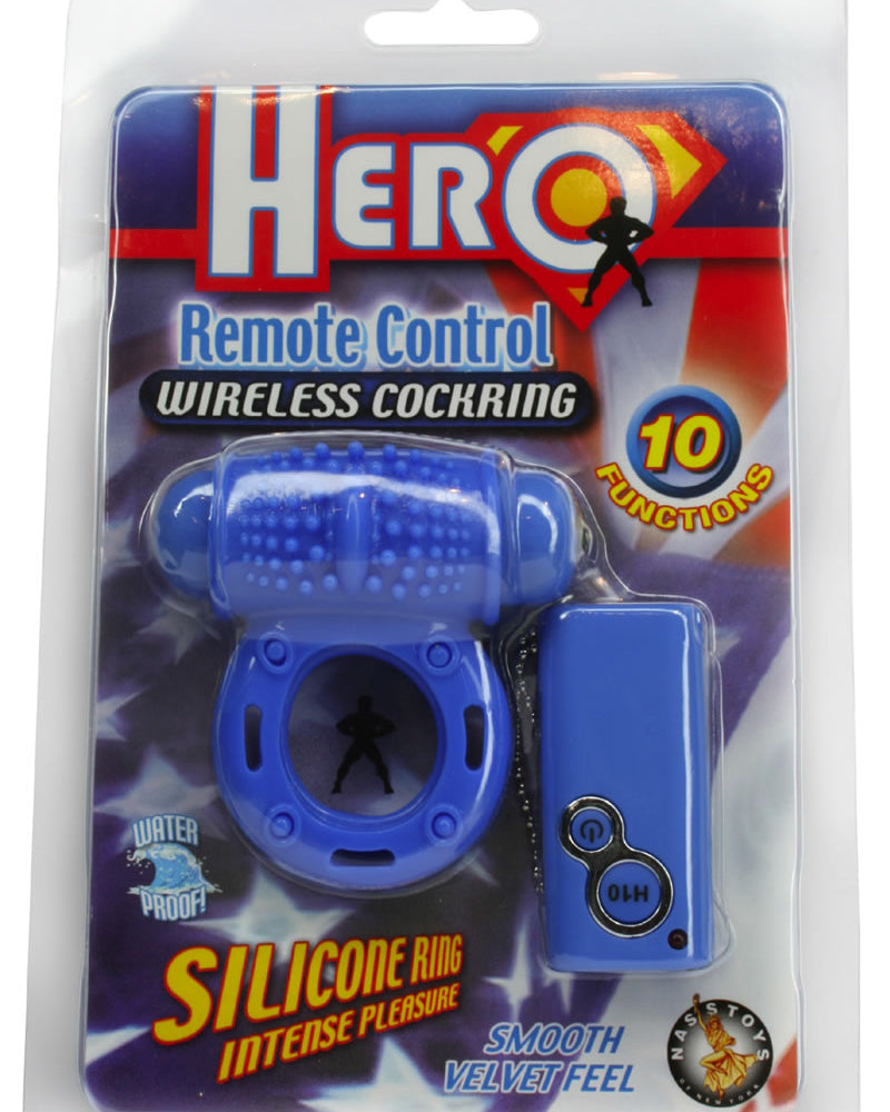 Anillo para el pene inalámbrico con control remoto Hero, resistente al agua, color azul