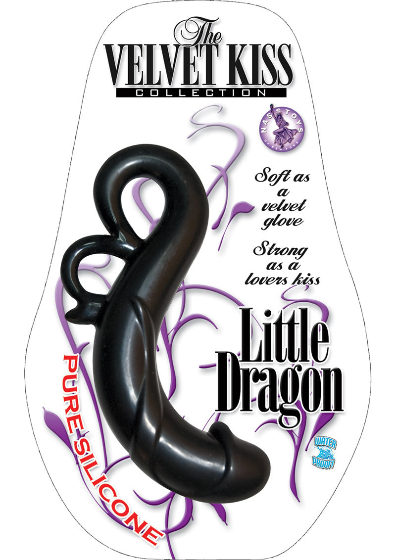 Pene de silicona impermeable Little Dragon de la colección Velvet Kiss de 5,25 pulgadas y color negro