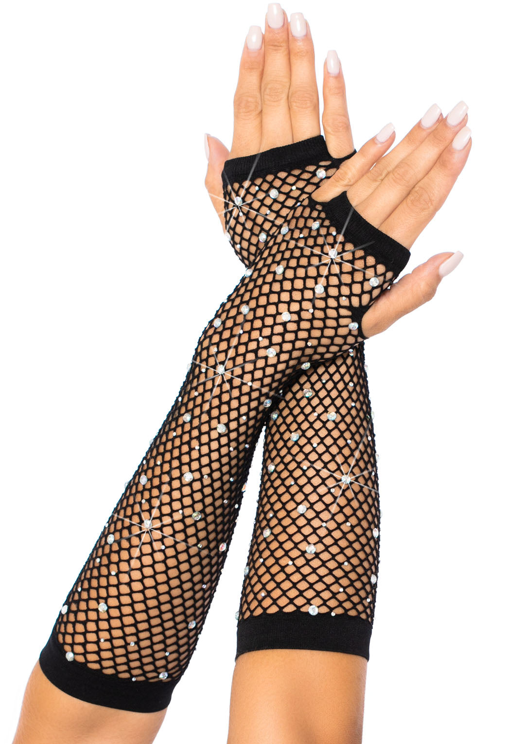 "Rhinestone Fishnet Arm Warmers Black LA-2037BLK"