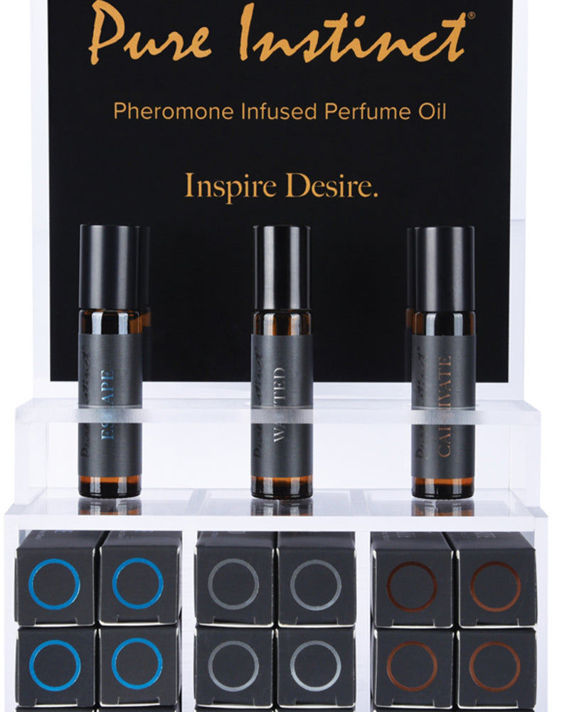 "Pure Instinct Pheromone Infused Perfume Oil Men Acrylic Cube Display with Testers (22 Pcs) PIN4100-99"