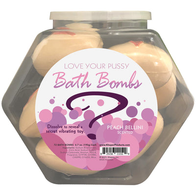 "Love Your Pussy Bath Bomb Fishbowl Display of 9 Units - Peach Bellini KG-BGR24FB"