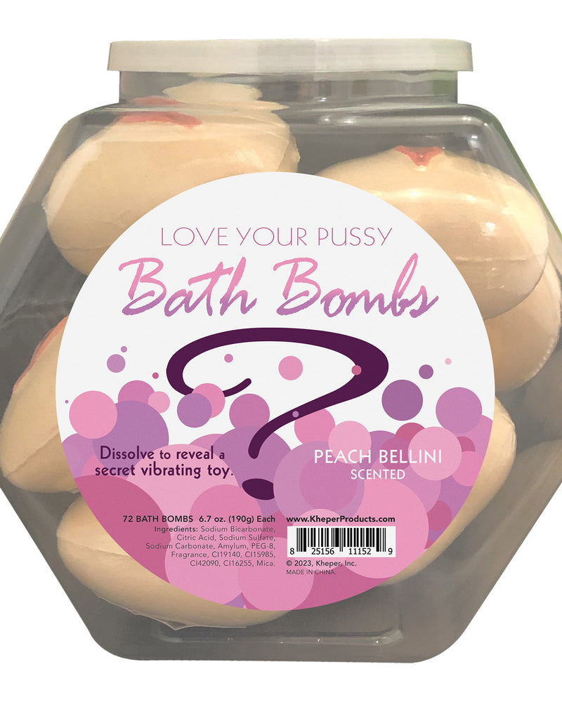 "Love Your Pussy Bath Bomb Fishbowl Display of 9 Units - Peach Bellini KG-BGR24FB"