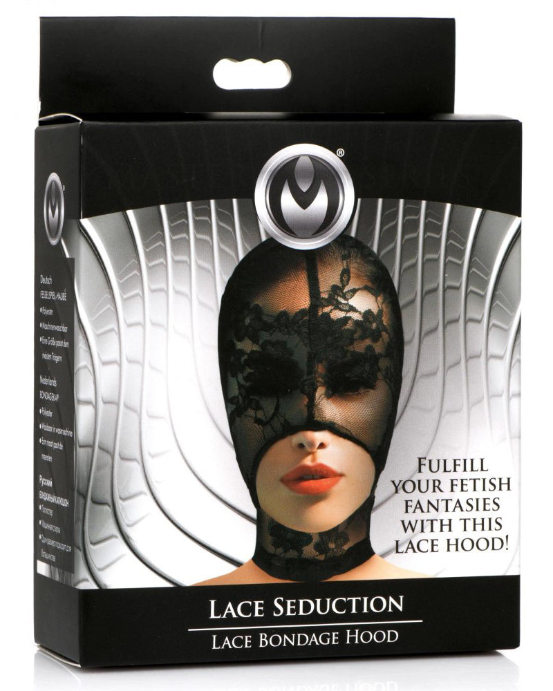 Lace Seduction Lace Bondage Hood - Black