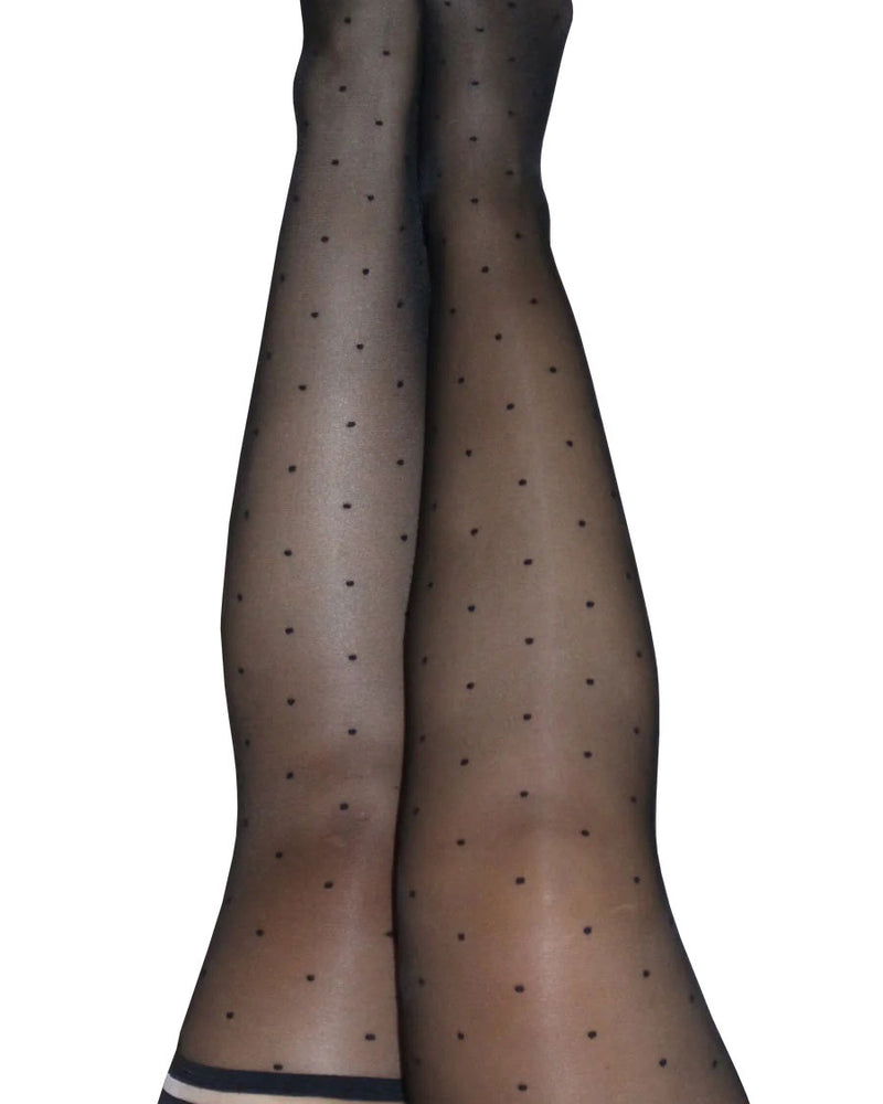 "Ally - Polka Dot Thigh High - Size D - Black KX-1304D-BLK-D"