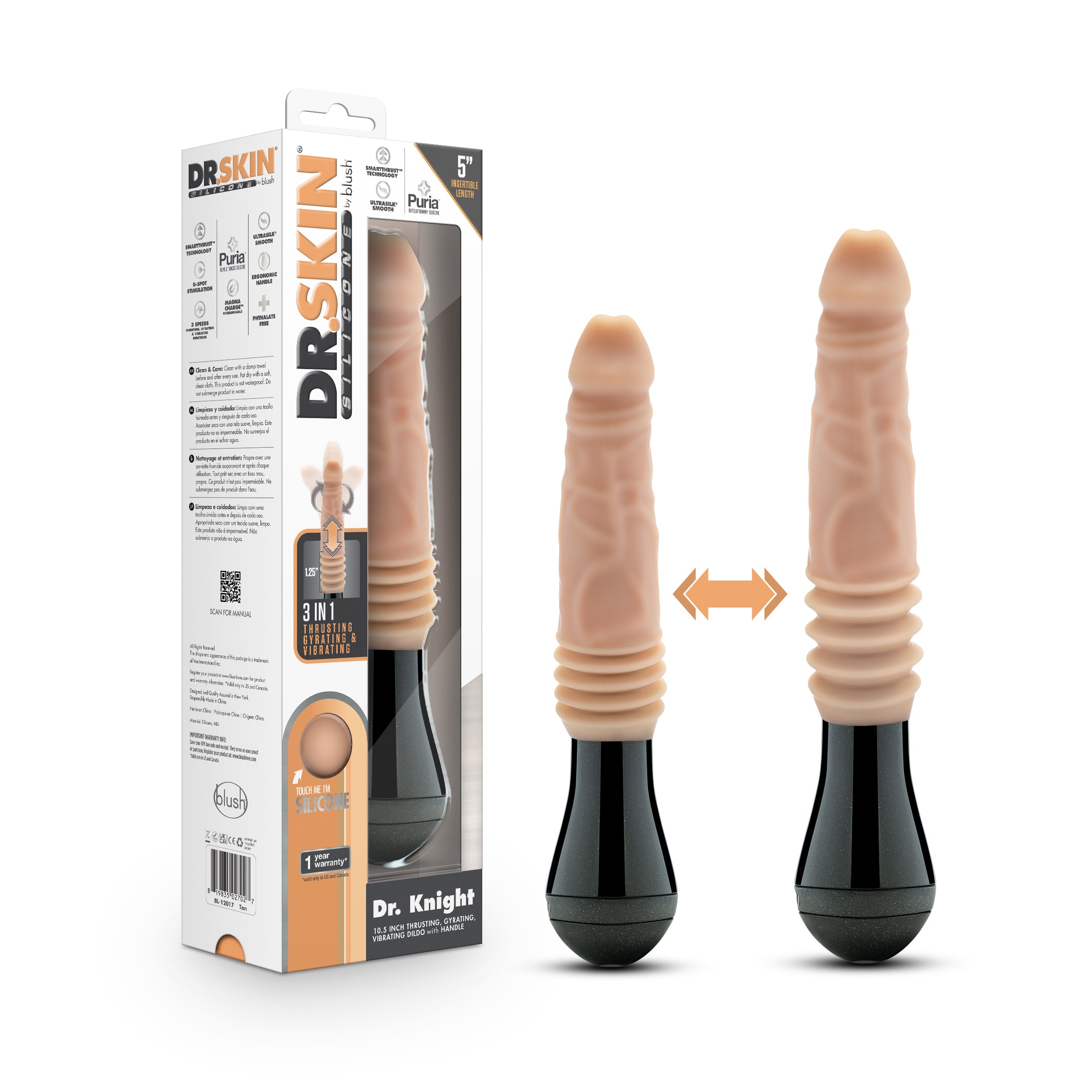 Dr. Skin Silicone - Dr. Knight - Thrusting Gyrating Vibrating Dildo - Beige