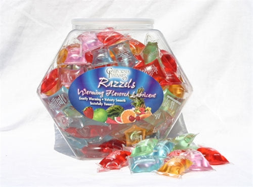 "Razzels Warming Lubricant - 100 Pillow Fishbowl - Assorted Flavors CF-RPF-10D"