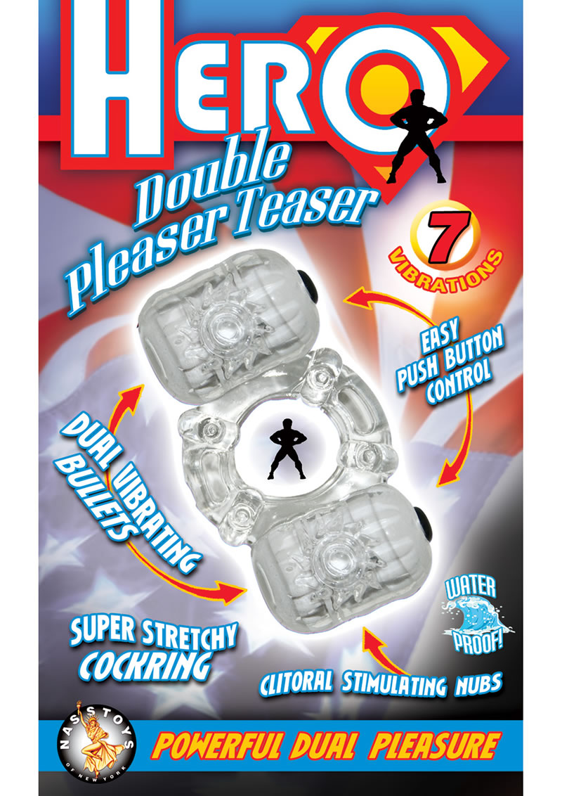 Anillo para el pene Hero Double Pleaser Teaser resistente al agua y transparente