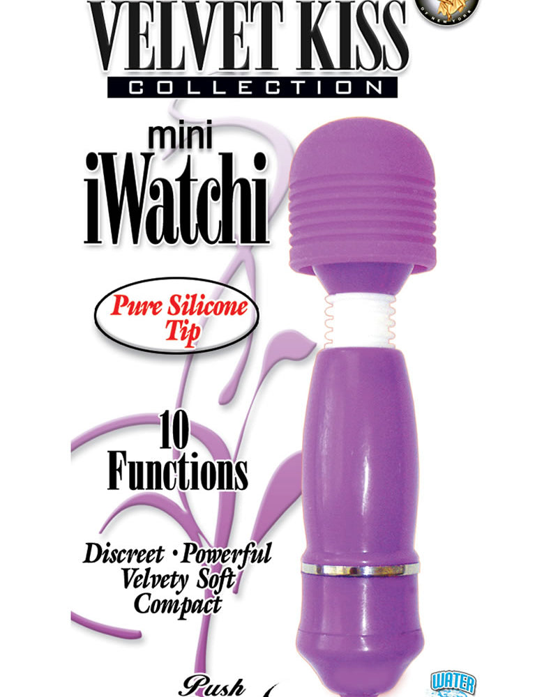 Mini masajeador con punta de silicona iWatchi de la colección Velvet Kiss, resistente al agua y morado