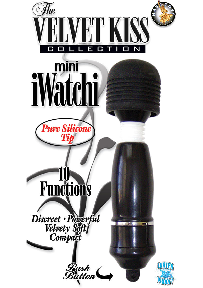 Mini masajeador con punta de silicona iWatchi de The Velvet Kiss Collection, resistente al agua, color negro
