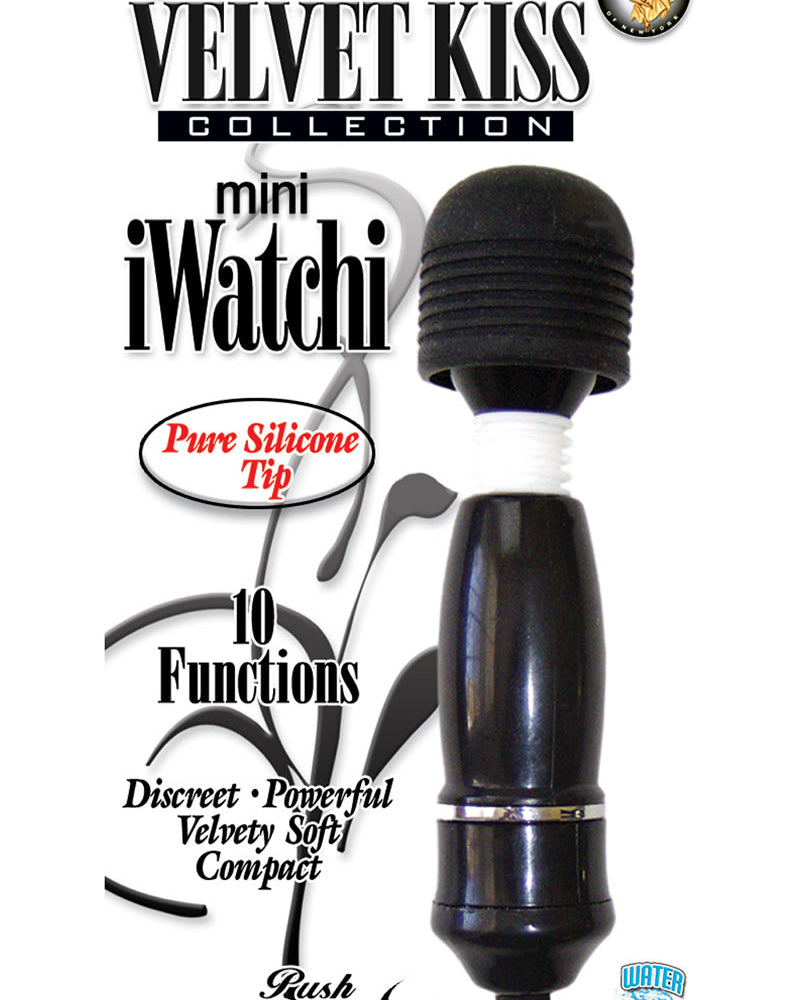 Mini masajeador con punta de silicona iWatchi de The Velvet Kiss Collection, resistente al agua, color negro