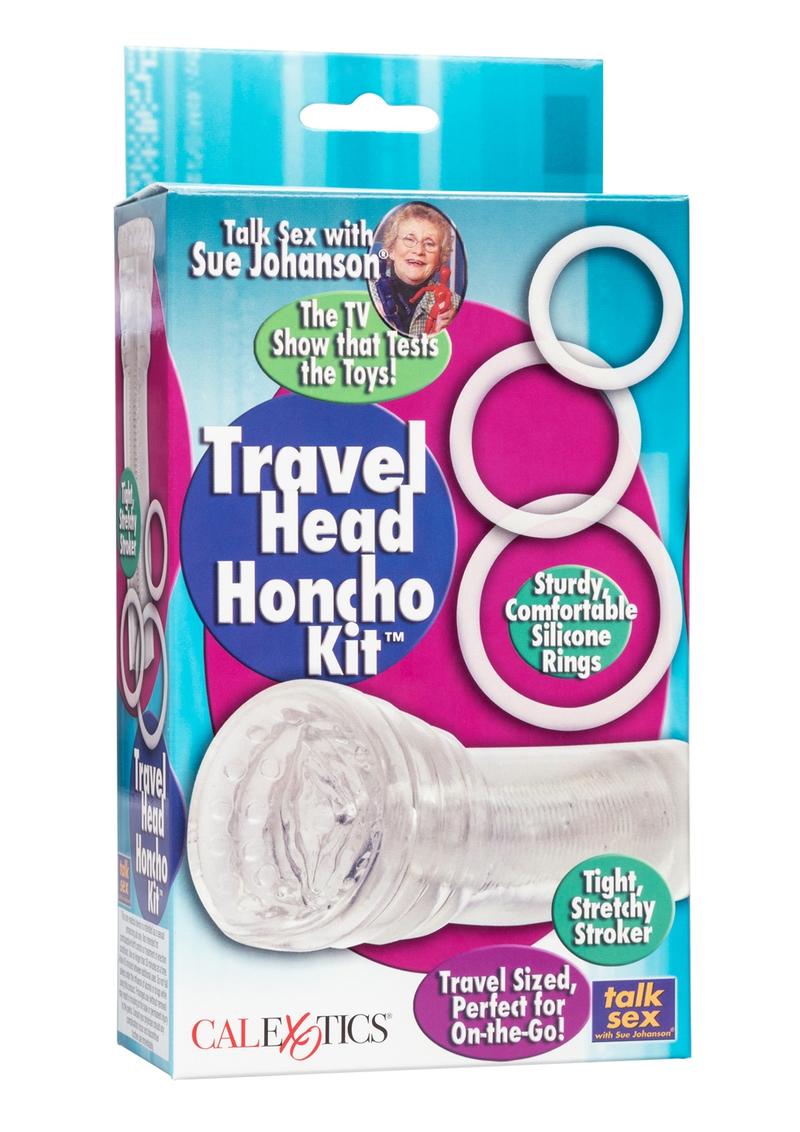 Travel Head Honcho Kit Masturbator And Cock Rings Clear