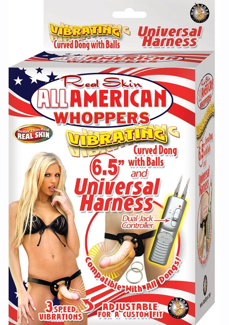 Real Skin All American Whoppers Vibrating Dong With Universal Harness 6.5 Inch Flesh