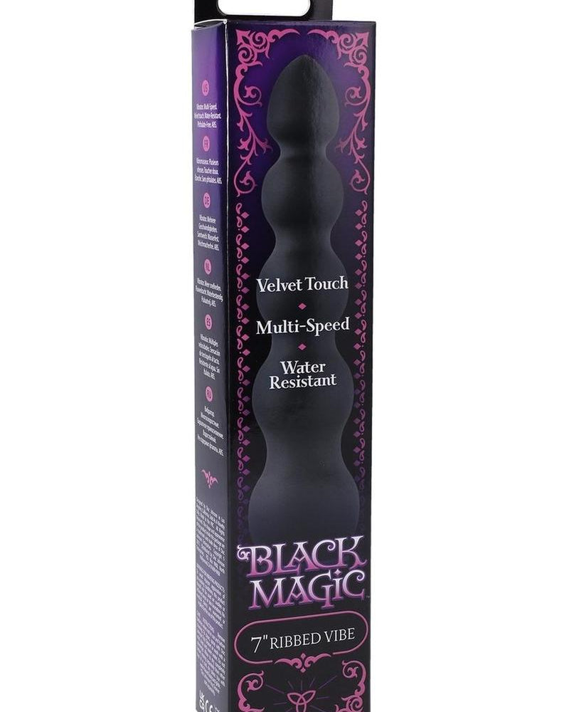 Vibrador acanalado Black Magic resistente al agua de 7 pulgadas, color negro