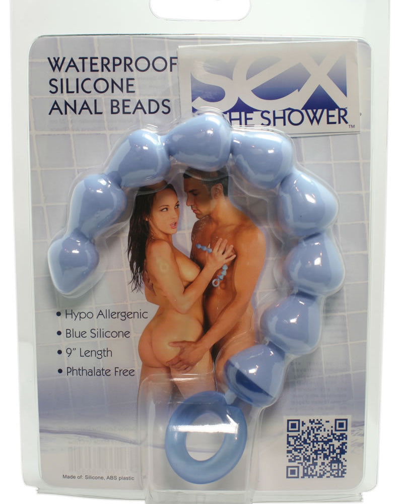 Sex In The Shower Waterproof Silicone Anal Beads 9 Inch Blue