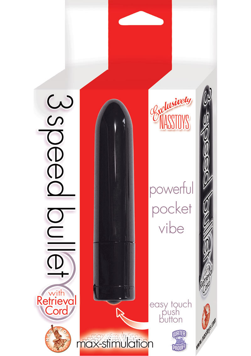 Vibrador tipo bala con cable de recuperación, resistente al agua, color negro