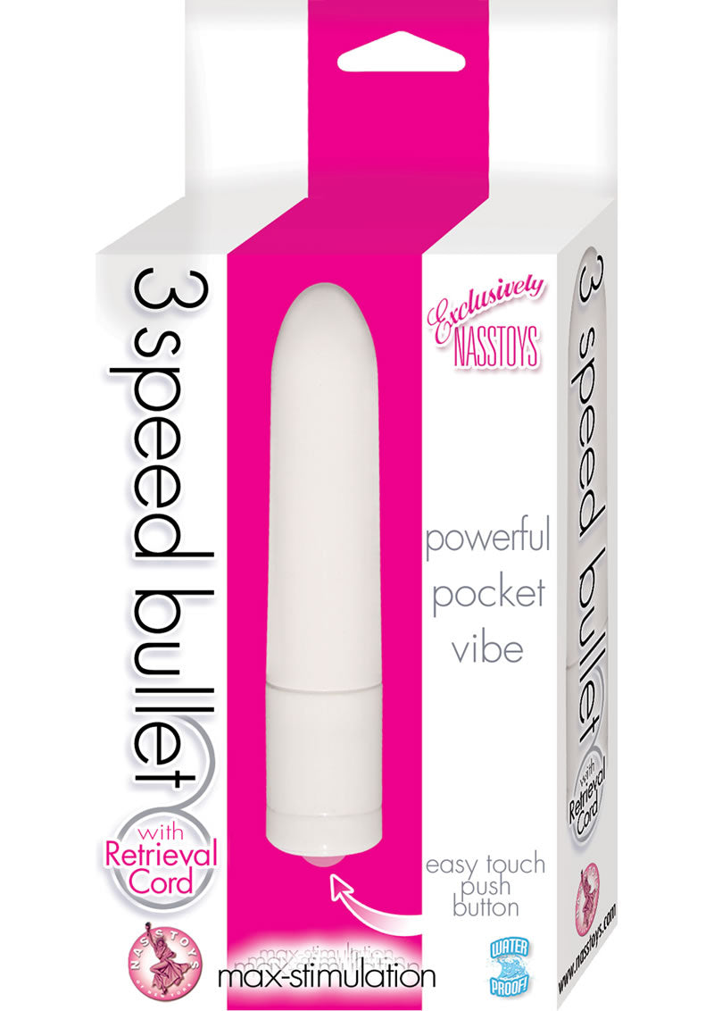 Vibrador tipo bala con cable de recuperación, resistente al agua, color blanco