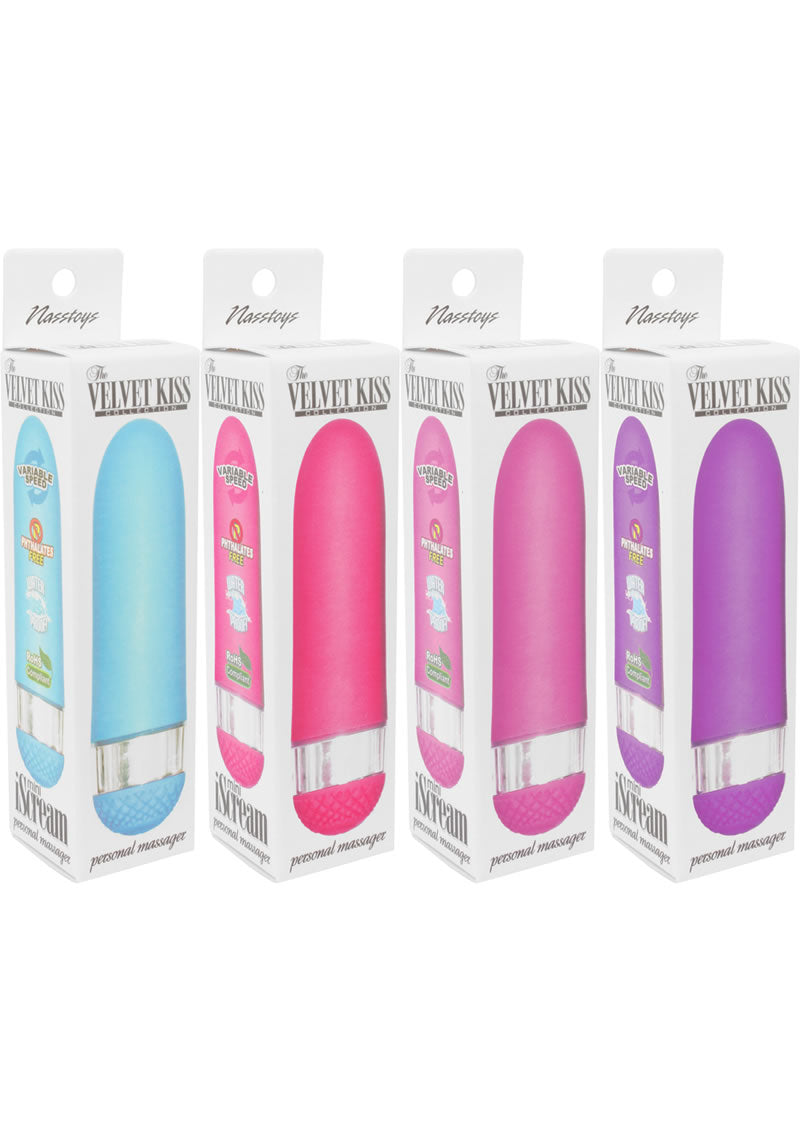 The Velvet Kiss Collection Mini iScream Massagers Waterproof Assorted Colors 12 Per Display