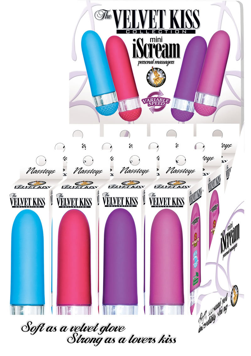 The Velvet Kiss Collection Mini iScream Massagers Waterproof Assorted Colors 12 Per Display