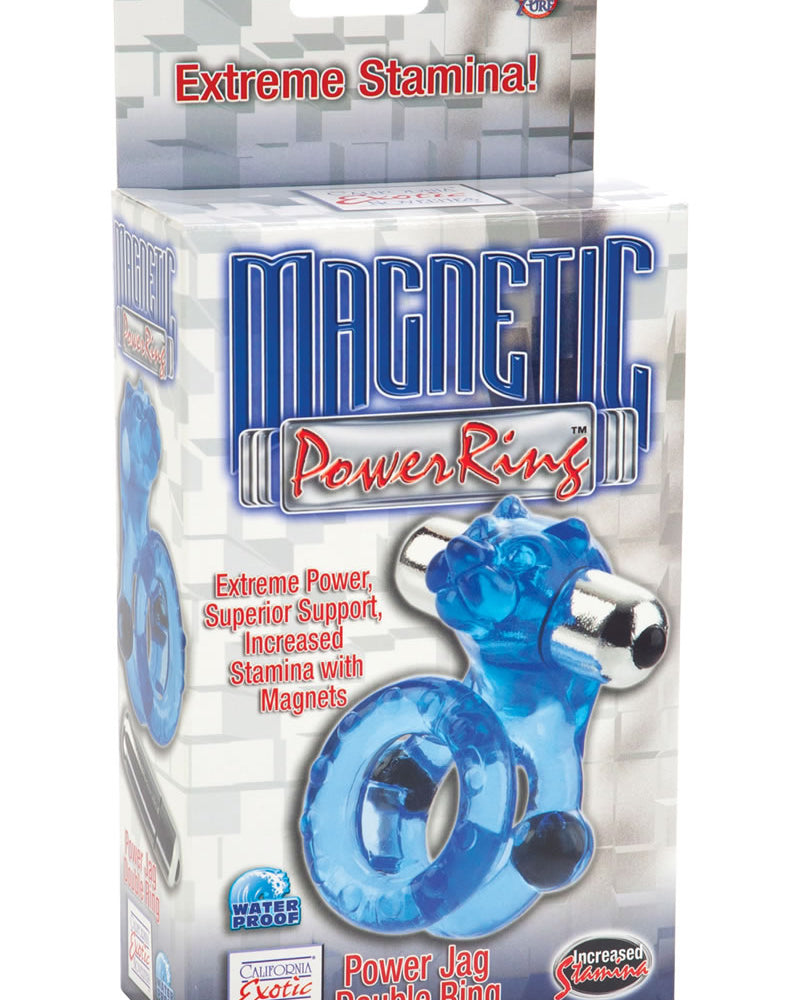 Anillo magnético Power Jag con doble anillo para el pene, resistente al agua, color azul