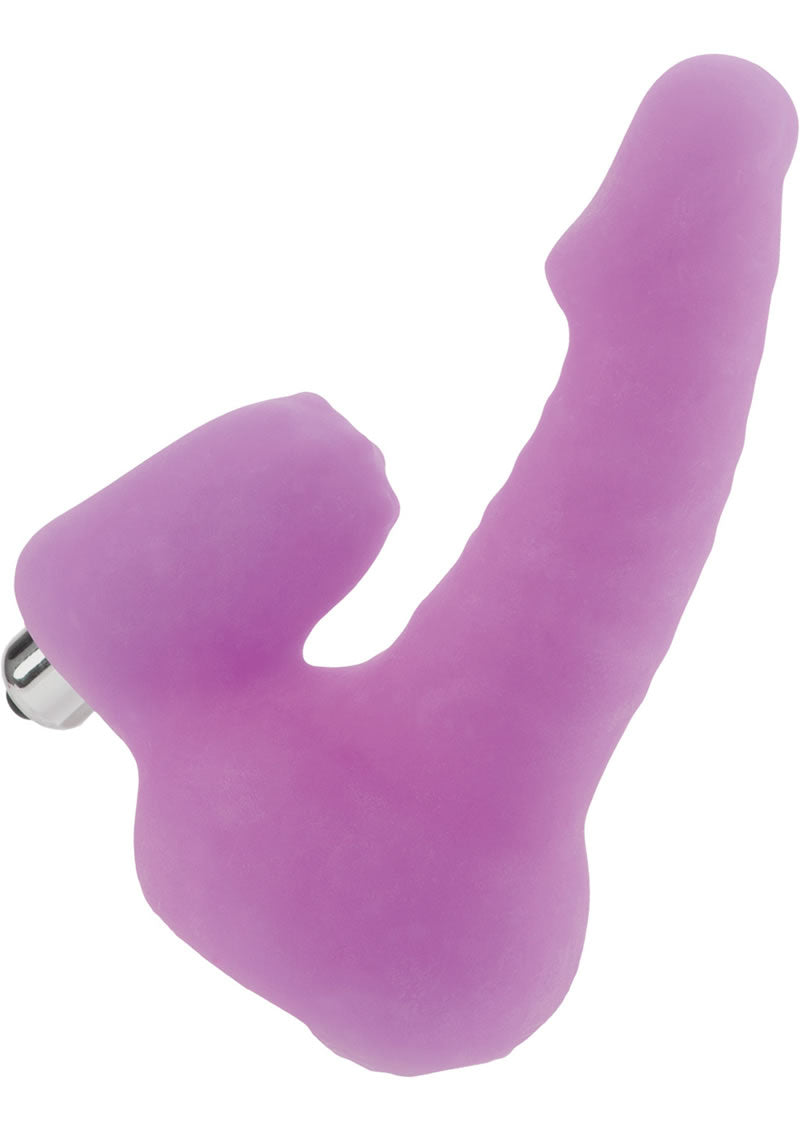 Pene doble Glow Kiss que brilla en la oscuridad con vibrador resistente al agua y morado