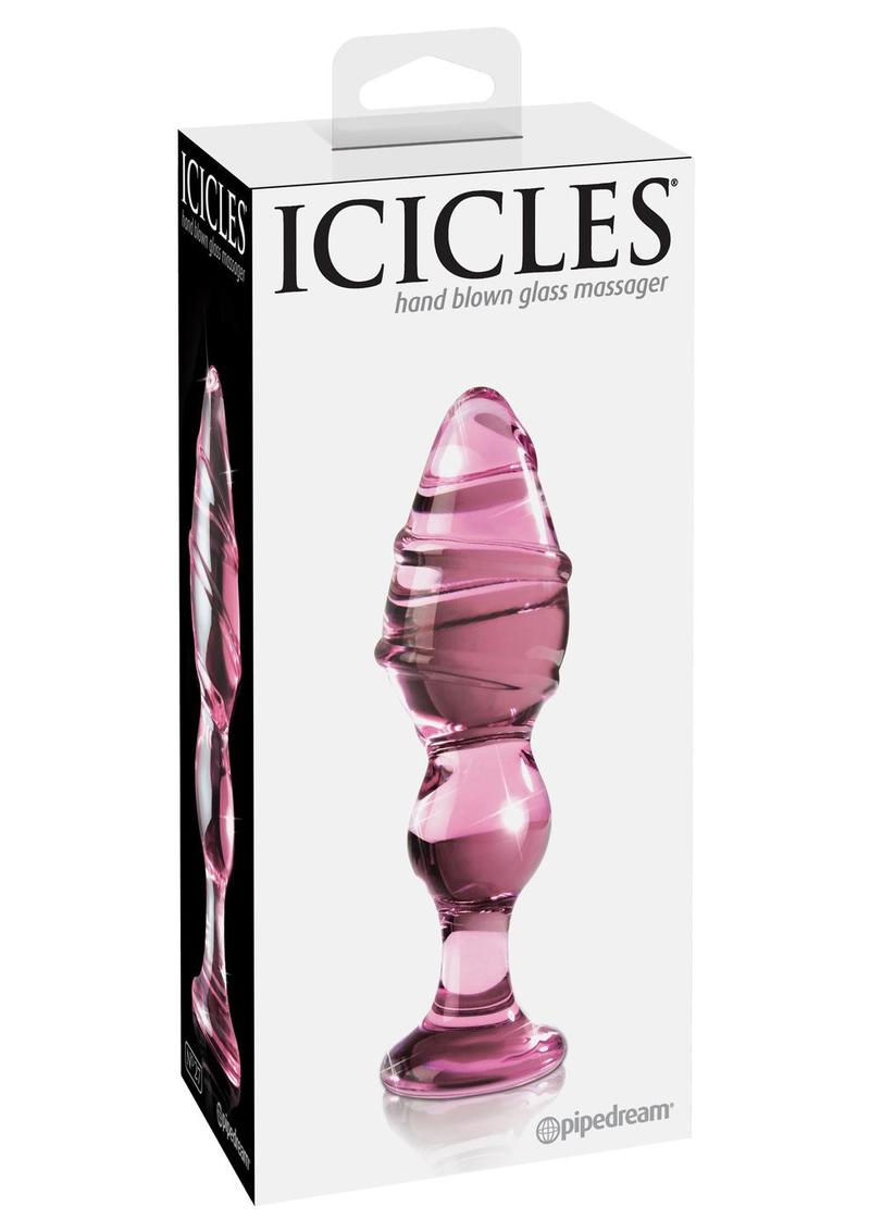 Icicles No 27 Textured Glass Anal Plug Pink 5.75 Inch