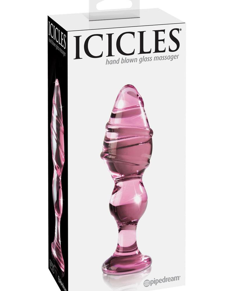 Icicles No 27 Textured Glass Anal Plug Pink 5.75 Inch