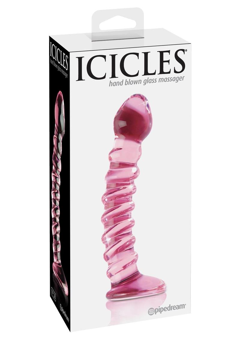 Icicles No 28 Textured Glass Dildo 7 Inch Pink