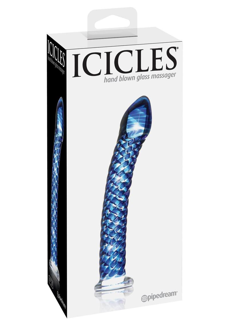 Consolador de vidrio texturizado Icicles No 29 azul de 7,75 pulgadas