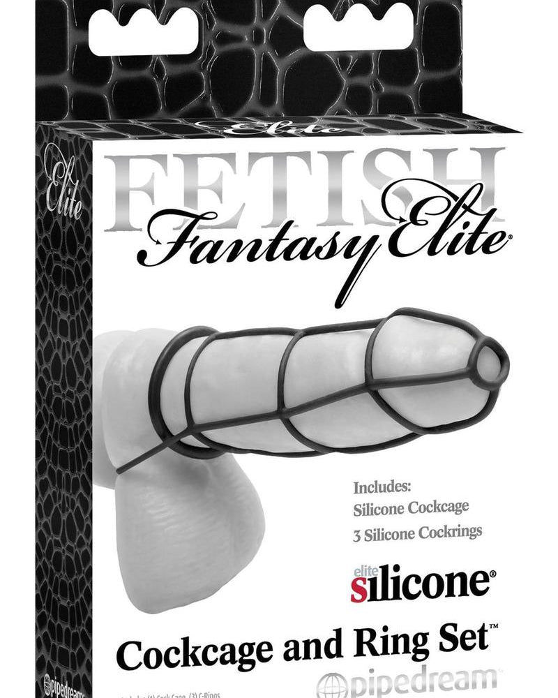 Conjunto de jaula y anillo para pene Elite de Fetish Fantasy, color negro