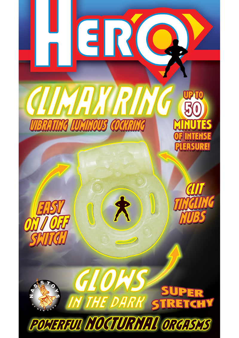 Anillo vibrador luminoso para el pene Hero Climax que brilla en la oscuridad
