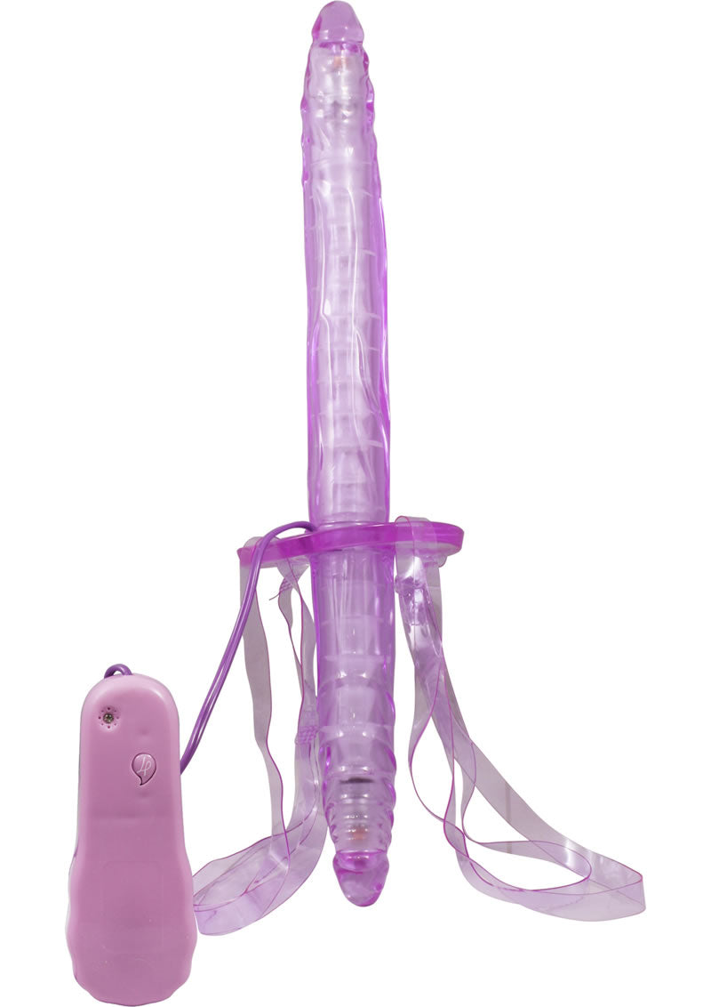 Correa vibradora para pene Double Fuk de 13 pulgadas, color morado