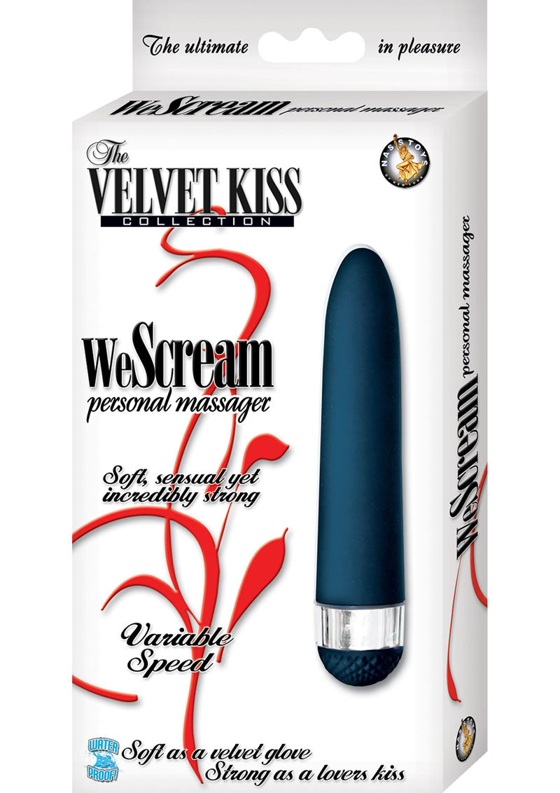 Masajeador personal Velvet Kiss We Scream, resistente al agua, 5 pulgadas, color negro