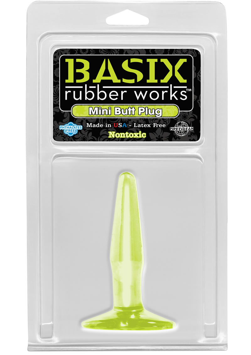 Mini tapón anal Basix Rubber Works de 4,5 pulgadas que brilla en la oscuridad