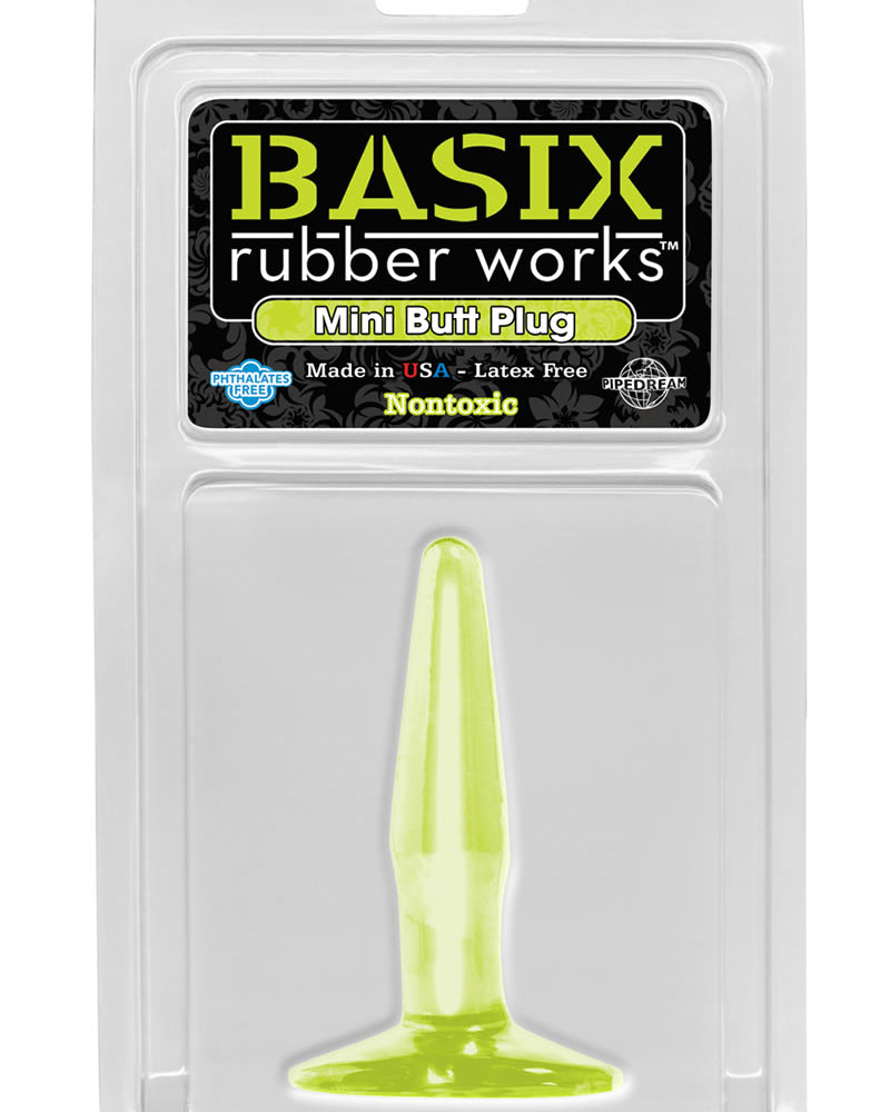Mini tapón anal Basix Rubber Works de 4,5 pulgadas que brilla en la oscuridad