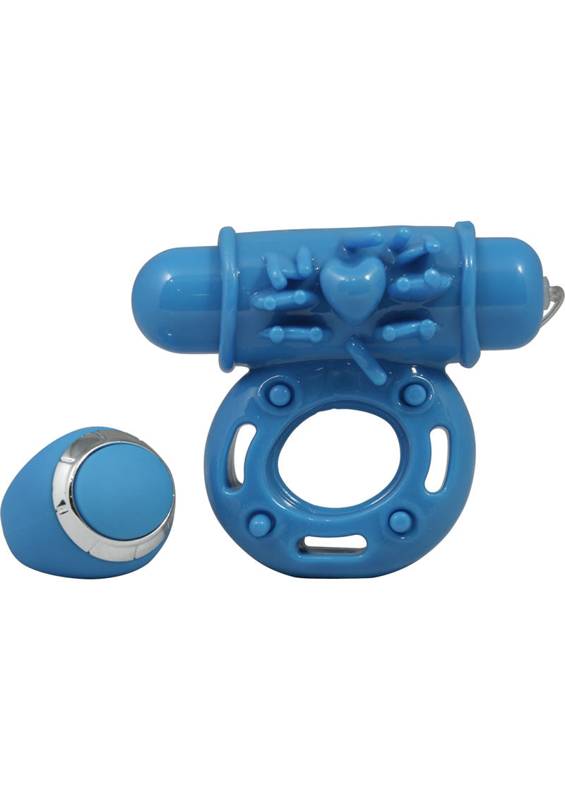 Macho Pulsating Remote Control Cockring Waterproof Blue